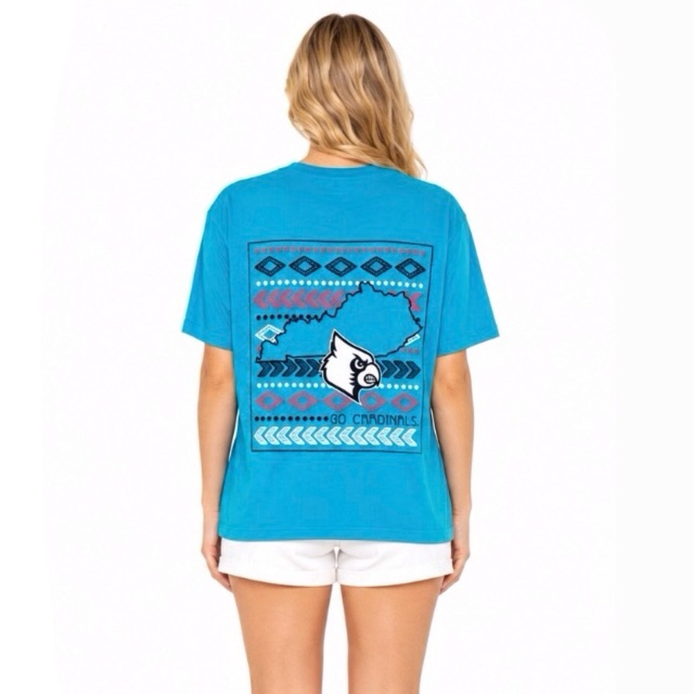 Louisville Cardinals Womens T Shirt Size XL Blue Front and Back Logos Image One